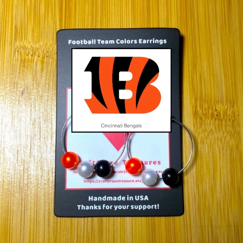 Cincinnati Bengals Bead Silver Earrings - Handmade